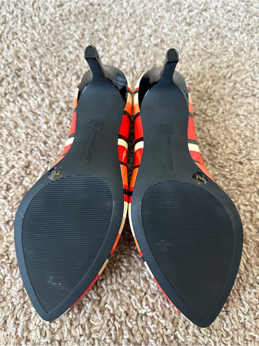 INC International Concepts Red, Orange & Cream Striped Pointed-Toe Pumps - Picture 3 of 3